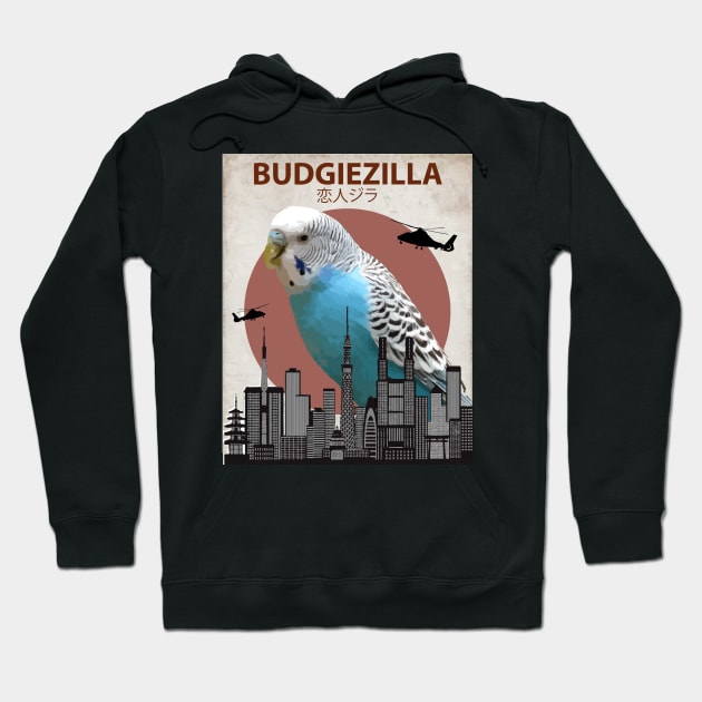 Budgiezilla Budgie Budgerigar Parakeet Giant Parrot Monster Hoodie by Animalzilla